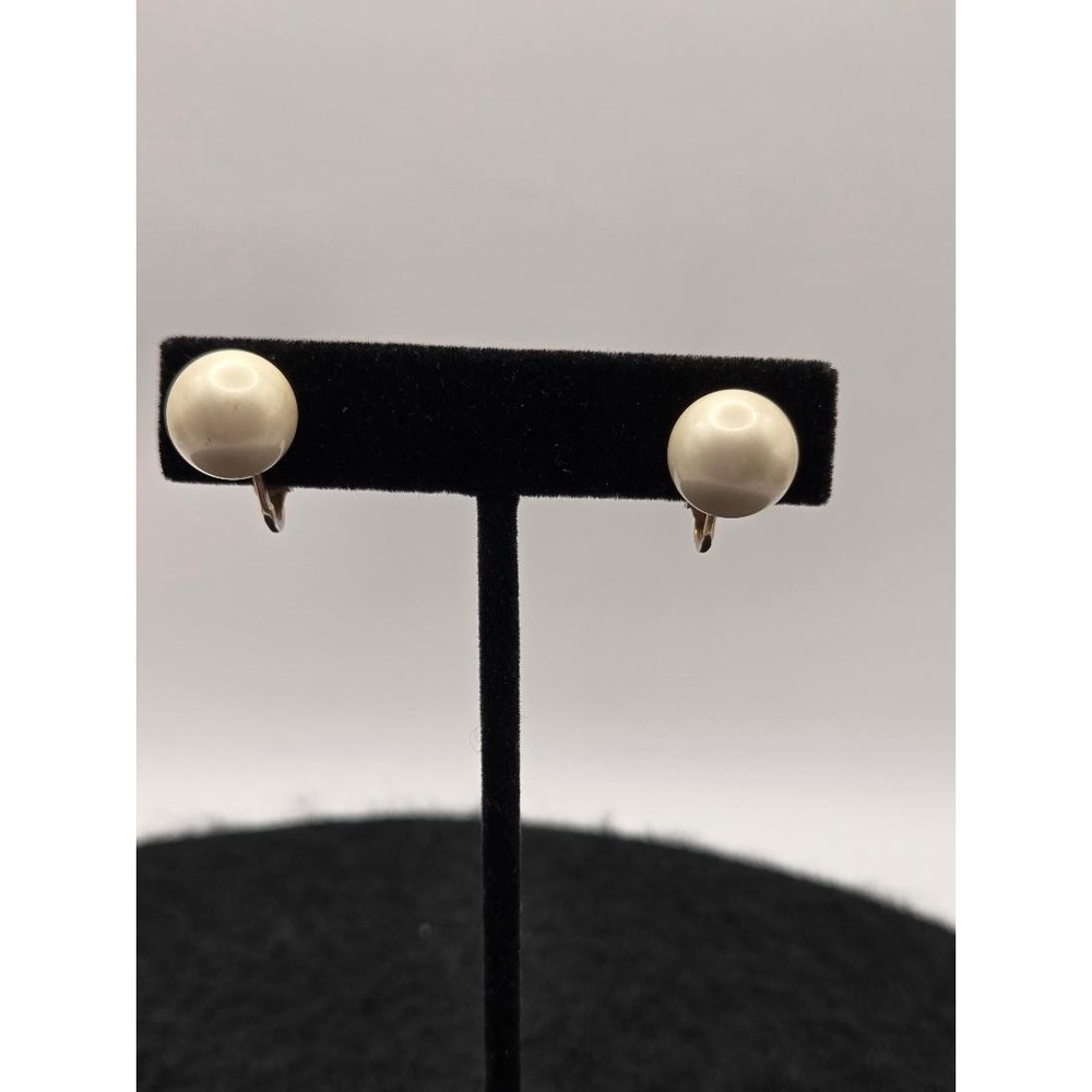 Marvella Faux Pearl Button Earrings Clip On Gold Tone MidCentury Wedding Bridal